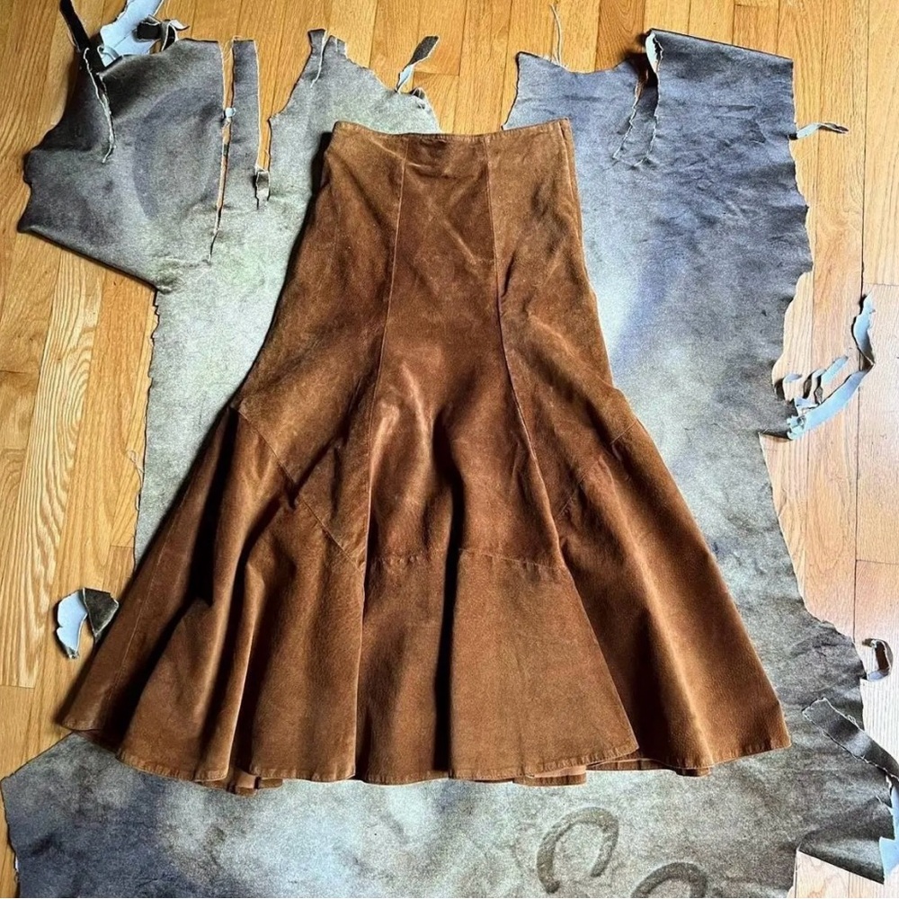 80s Boho Western Wilson's Leather Brown High Waisted Suede Flared Skirt
